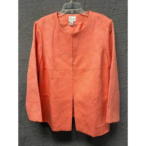 Paula Hein Luxe Coral Textured Paisley Open Front Jacket Blazer 2X - Picture 1 of 11